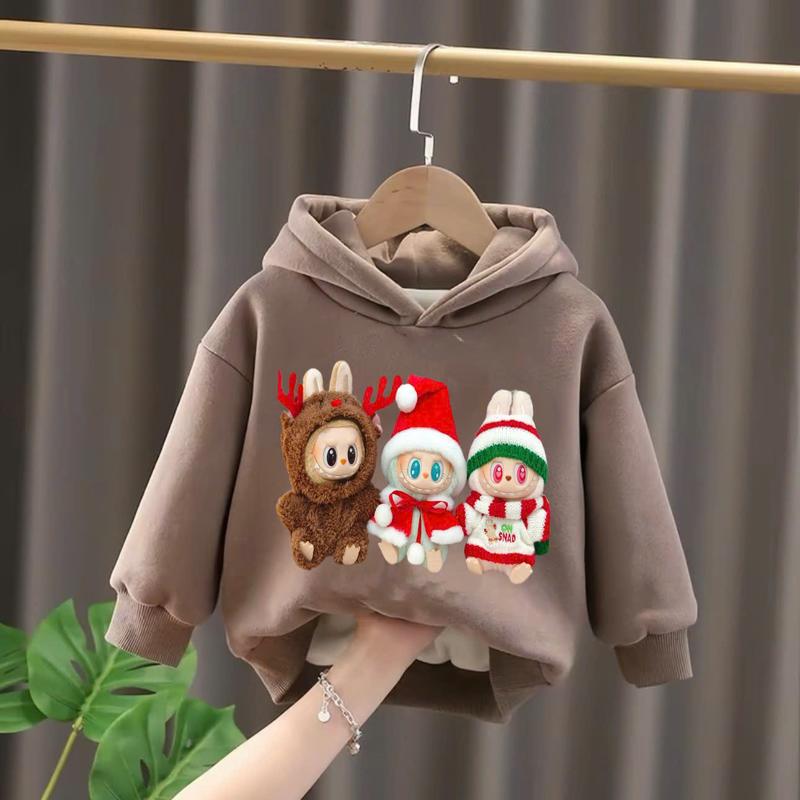 Áo nỉ hoodie thu đông dành cho bé trai và bé gái 14-45kg mẫu NOEL LABUBU. Chất liệu ấm áp, co dãn. D56 4