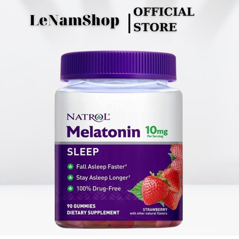  Kẹo Dẻo Hỗ Trợ Giấc Ngủ Ngon Natrol Gummies Melatonin 10mg Strawberry Hương Dâu hộp 90 viên 
