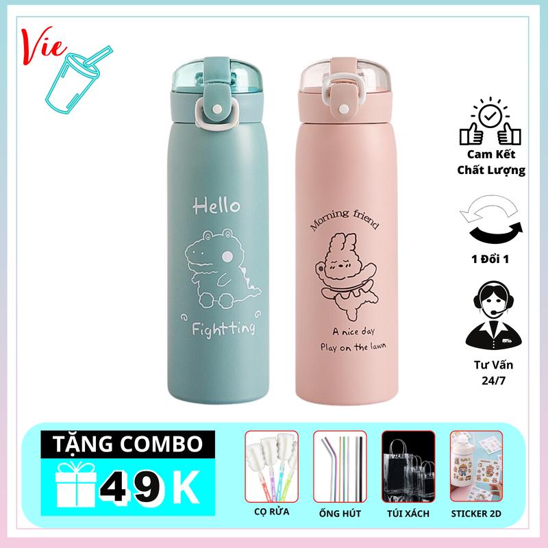 VIECUP Bình Giữ Nhiệt INOX 304 Ly Giữ Nhiệt 500ML Cao Cấp Kèm Ống Hút Và Dây Đeo Tiện Dụng Cho Bé Khắc Tên Và Quà Tặng