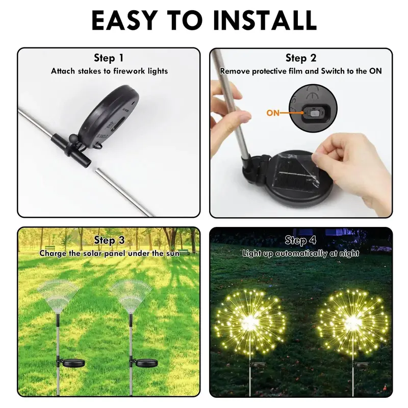 Đèn LED năng lượng mặt trời, Đèn Pháo hoa, Đèn cổ tích, Không thấm nước, Đèn bãi cỏ Bồ Công Anh ngoài trời, Thích hợp để trang trí vườn sân trong, Đèn LED năng lượng mặt trời 4