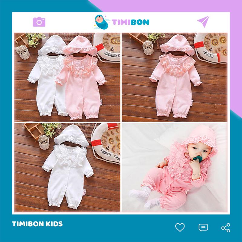 [ Tặng Kèm Mũ ] Bộ Liền Thân Cho Bé Gái Sơ Sinh Body Thu Đông Công Chúa Ren Dài Tay Len Sandal Cotton - [BDD30]