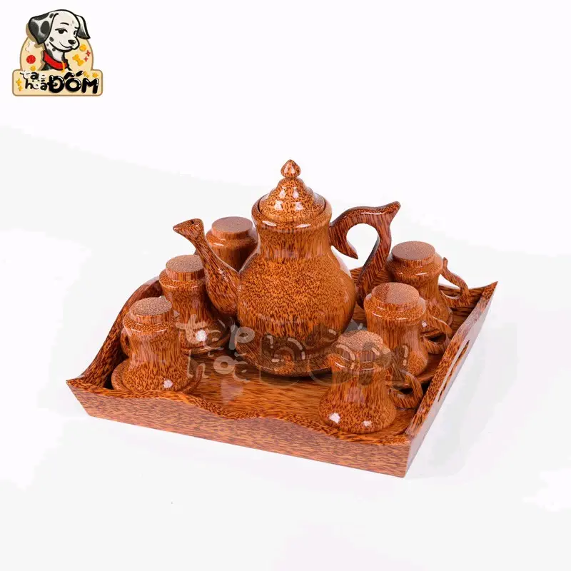 Bộ bình trà bằng Gỗ Dừa tự nhiên hàng cao cấp ( mẫu L)