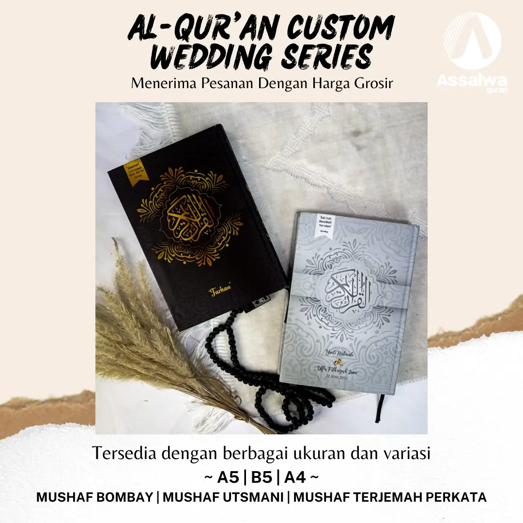 AssalwaQuran WEDDING SERIES Custom Nama dan Quotes Ukuran A5 Hard Cover Al-Qur'An Alquran