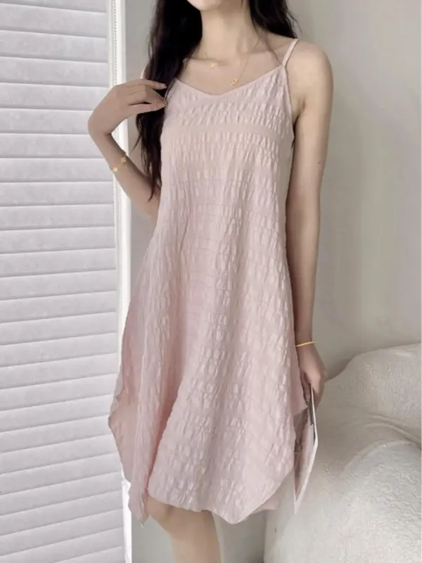 Women's Solid Color V Neck Cami Nightdress, Loose Casual Soft Comfortable Spaghetti Strap Backless Sleeveless Nightgown for Summer, Ladies Sleepwear for Indoor Wear 2