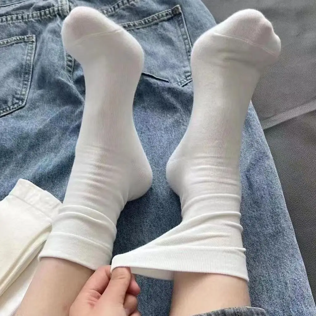 Tayuod Crew Socks Mid-tube Breathable Simple Casual Women Plain Socks Ankle Protection Streetwear