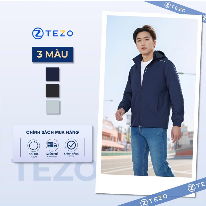 Áo gió nam Tezo áo khoác nam 2 lớp có mũ công nghệ chống nước Gore Tex 24AG2T018