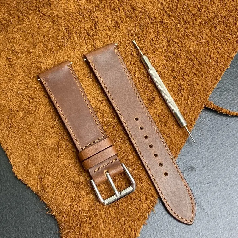(Có sơn viền)Dây Da Bò Vintage hai lớp chỉ may sơn cạnh đầy đủ phụ kiện(nhiều size) 3