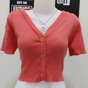 Ken Grosir Joana  Crop Rajut Rib V-Neck