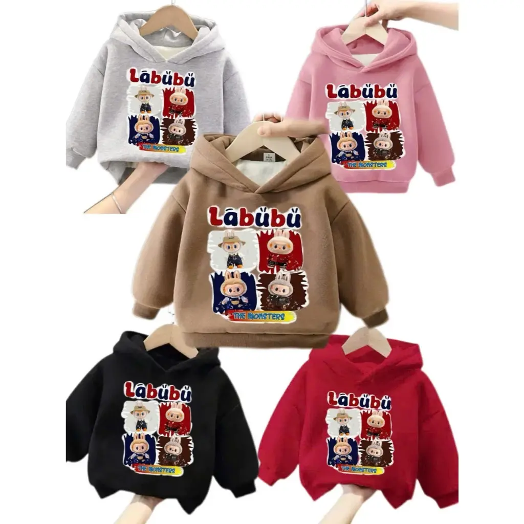 Áo nỉ thu đông dành cho bé trai và bé gái 14-45kg mẫu LABUBU 4 HÌNH aohoodie  chobetrai
