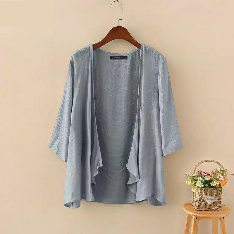 KARDIGAN PANJANG WANITA FASHION MUSLIM - TALITA CARDI POLOS KATUN LINEN - OUTER WANITA MURAH 4