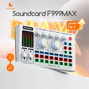 Bonkyo F999MAX Sound Card Live Broadcast Full Set Bluetooth Audio Mixer untuk Karaoke dengan Bass Independen dan Pengurangan Kebisingan AI - Adaptor