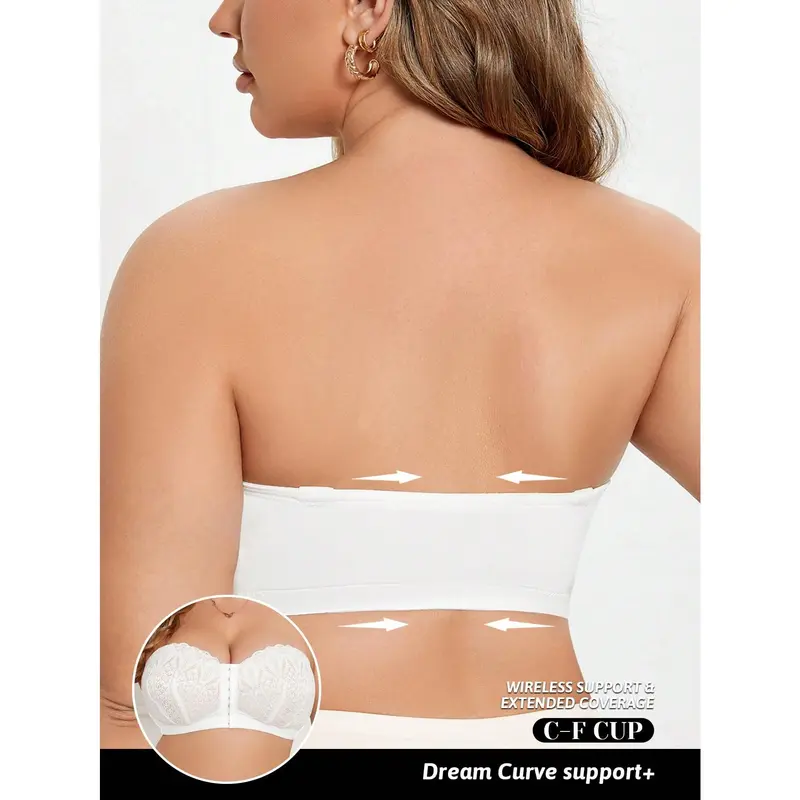 Plus Size Strapless Front Closure, Soft & Comfortable Bandeau Bralette With Wireless Lingerie 1