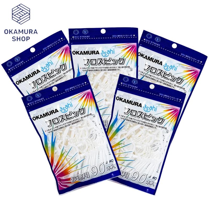 Okamura - Combo 5 Gói tăm chỉ nha khoa chất lượng Nhật Bản (90 cây/50 cây)