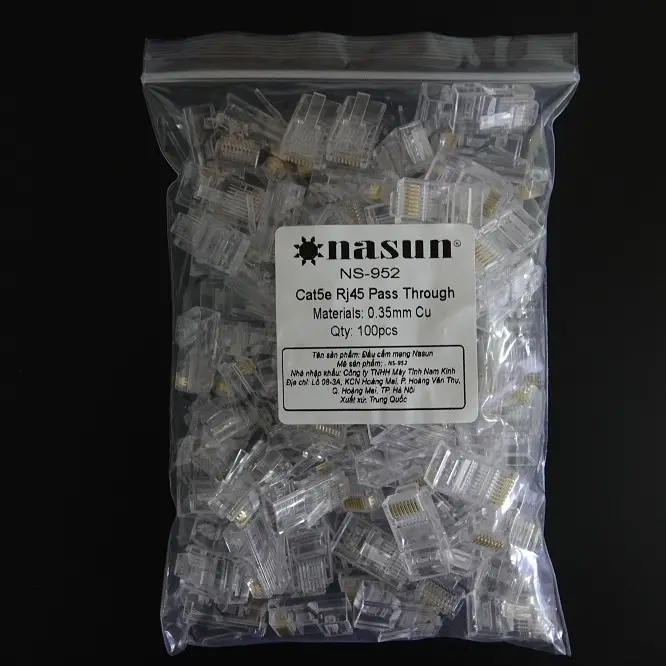 Đầu bấm mạng, Hạt mạng xuyên thấu Nasun NS-952 chân cắm dày 0.35mm Đồng nguyên chất, túi 100 hạt