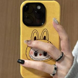 Cute Yellow Labubu Apple 16/15 Pro Max Phone Case iPhone 14 Trendy 13/12 Film Two-in-One