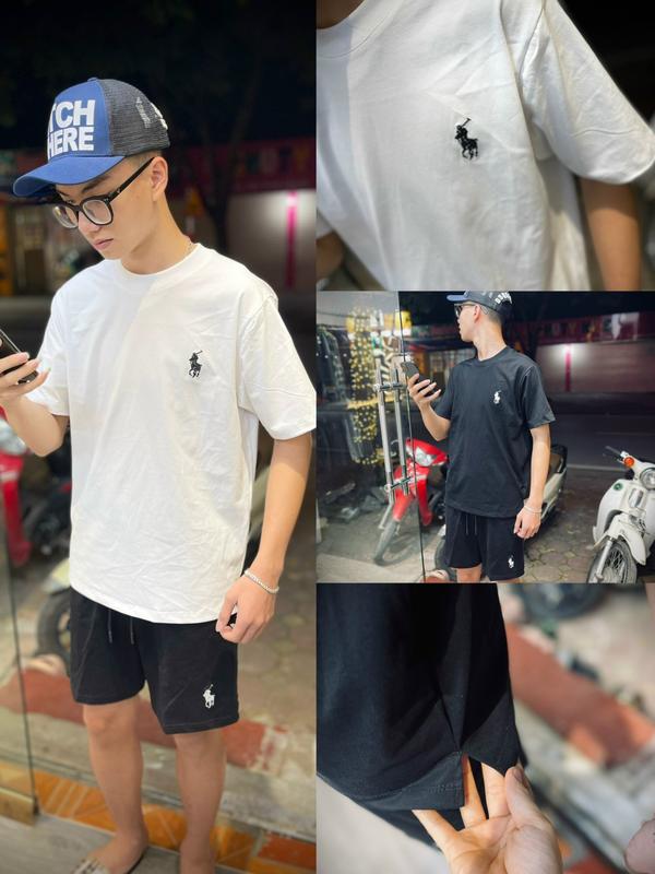 Bộ thun cộc ngựa thêu áo xẻ tà chất cotton 2 chiều nam nữ đều mặc được