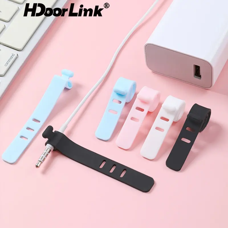 HdoorLink Cable Organizer Silicone Wire Binding Bobbin Winder Marker Holder Data Cable Tape Lead Straps