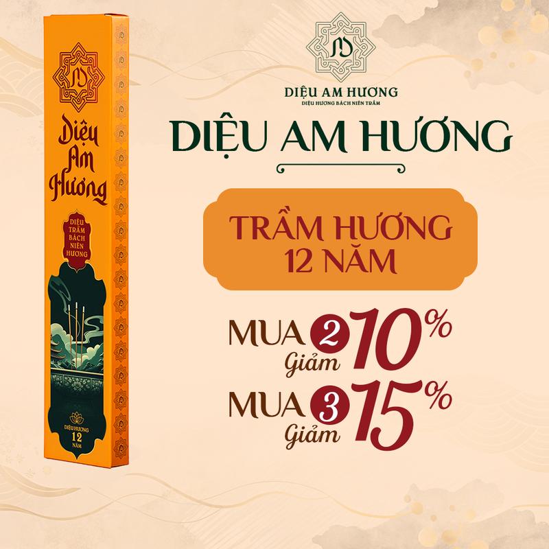 Diệu Am Trầm - Nhang Trầm Hương Sạch Không Cuốn Tàn - trầm 12 năm nhang thơm dịu 30cm