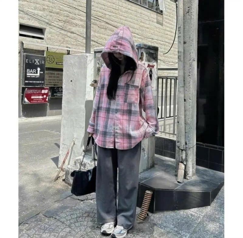 Áo khoác sơ mi dạ kẻ Caro nam nữ phong cách trẻ trung, năng động, Form rộng từ 40-80kg 5