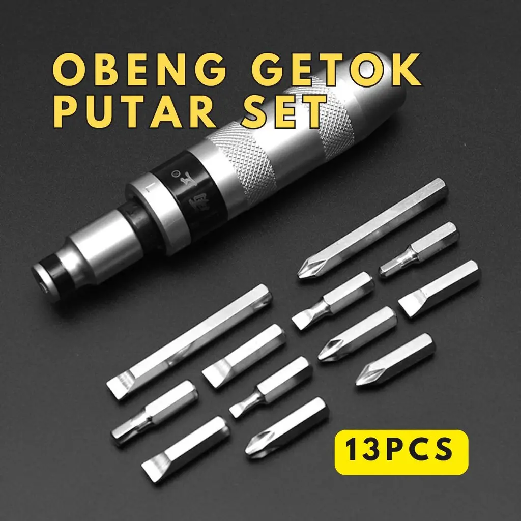 Obeng Ketok Impact Screwdriver Set 13 pcs 1/4 inch Putar Getok Bit Driver Drill Vessel Heavy Duty