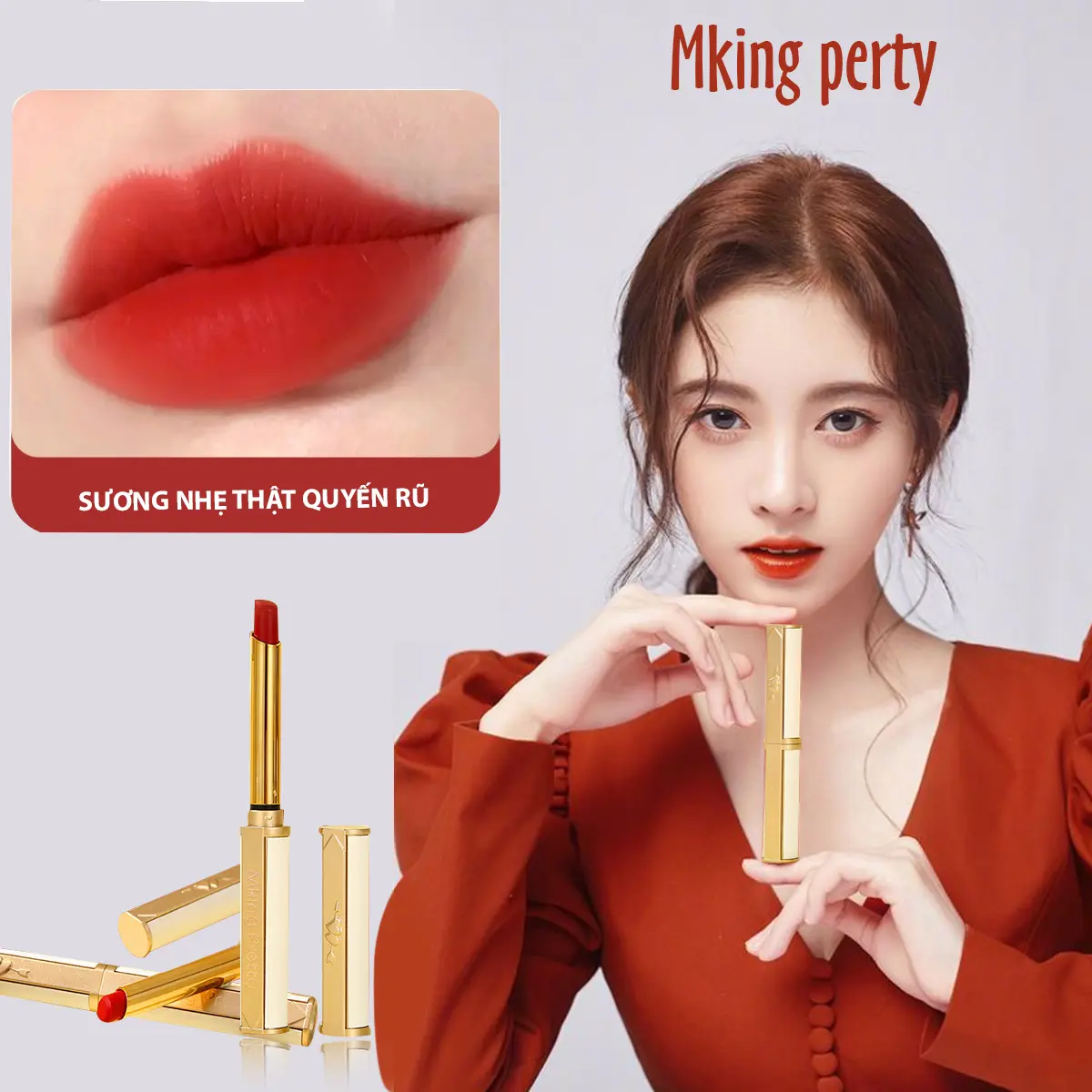 Son Môi Dưỡng Ẩm Nhung Lì Làm Trắng, Mking perty  Son  Mịn Chống Dính  Không Phai Nhiều Màu Sắc Cho Các Nàng Sành Điệu Cosmetic Mỹ Phẩm Trang Điểm Nữ căng mọng đỏ nâu Women