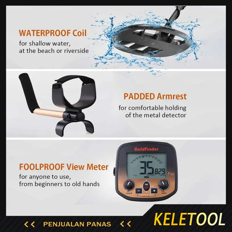 KELETOOL metal detector FS2 alat detektor logam emas bawah tanah  tlsms metal detector underground gold finder 4