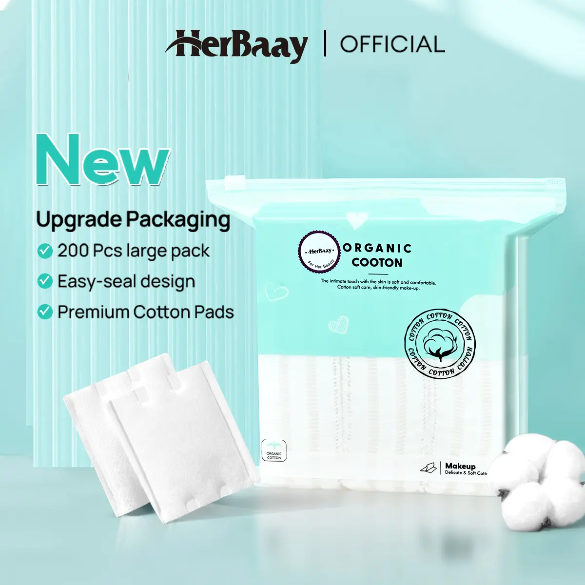 【BPOM】【COD】【READY STOCK】HerBaay Make-Up Cotton Pad Natural Soft Skin Care Remove Makeup Facial Cleansing Cotton Lembut Dua Sisi Bantalan Wajah Penghapus Riasan kapas-200PCS