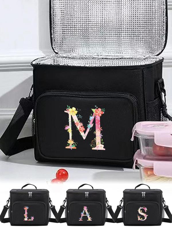 Letter Pattern Lunch Bag, Large Capacity Leakproof Insulated Lunch Bag, Portable Lunch Box Bag for Students and Office Workers, Travel and Picnic 0