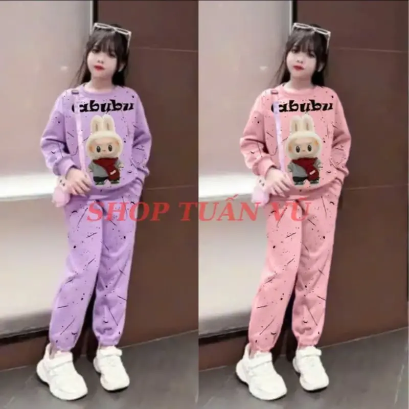 Set bộ đồ, bộ quần áo THU ĐÔNG dành cho bé gái mẫu LABU.BU-IN SON từ 9-45kg chất liệu nỉ bông ấm áp 5