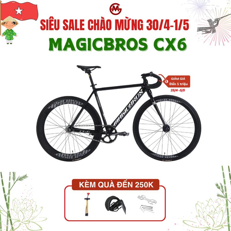 Xe đạp Fixed gear MAGICBROS CX6 khung nhôm càng thép không mối hàn, bánh sau bản cao 6cm, trước 4cm (kèm strap, lục giác lắp xe, bơm mini) Sports Đạp Xe Đạp