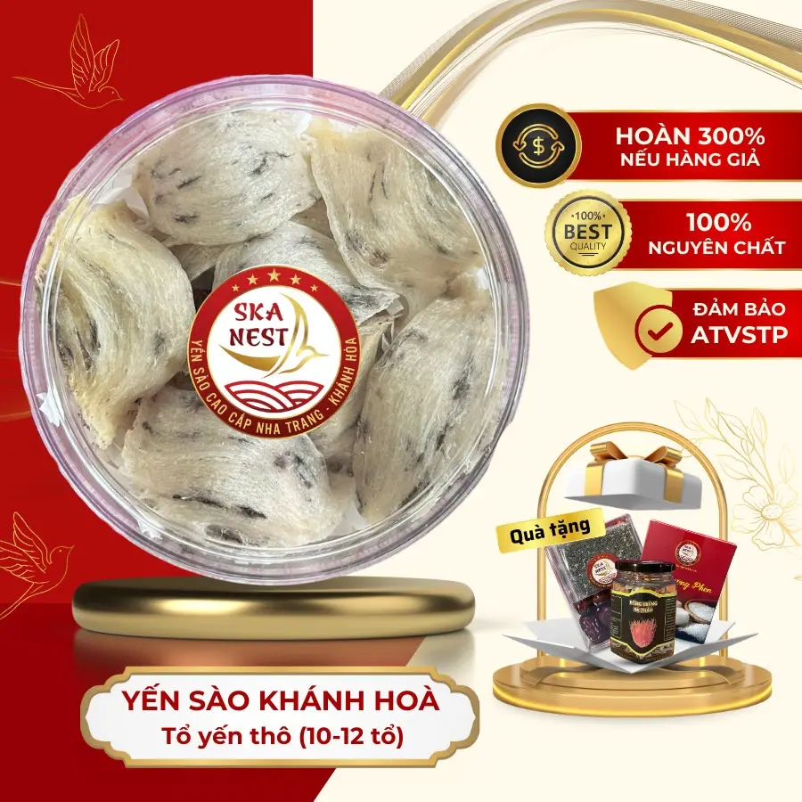 100g/50g Tổ Yến Thô Khánh Hoà - Yến sào thô Tặng kèm 1 hũ Đông trùng hạ thảo, táo, đường, hạt chia, túi giấy