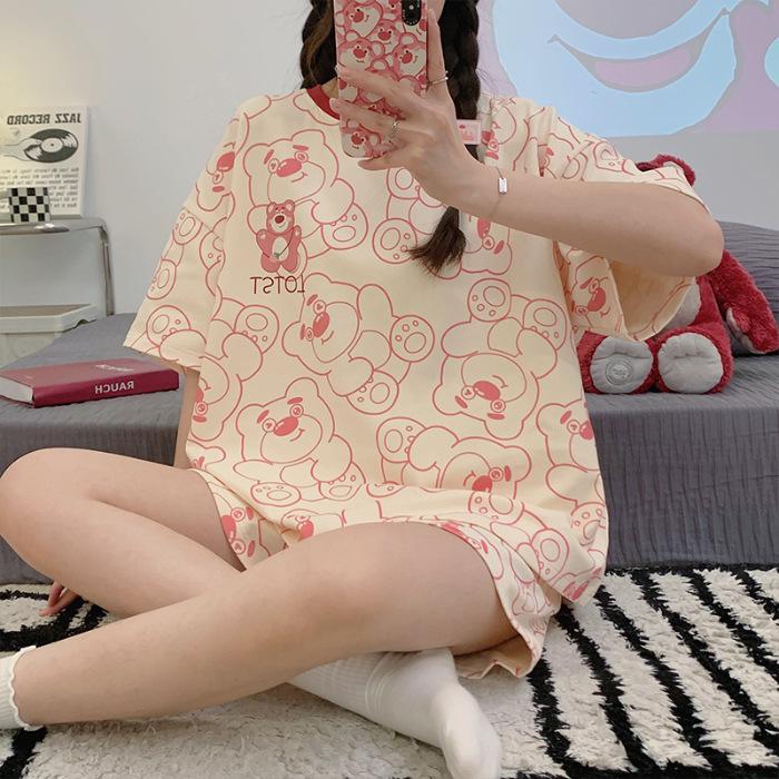Bộ Đồ Ngủ Cổ Tròn, Hàng Mới Về Mùa Hè, Dành Cho Nữ, Chất Liệu Giống Như Bông, ngắn Tay, Phong Cách Thường Ngày Và Dáng Rộng Rãi, Thích Hợp Cho Học Sinh, Bộ Đồ Mặc Nhà Ngọt Ngào, Đồ Ngủ Nữ, Nhà Máy Áo 8