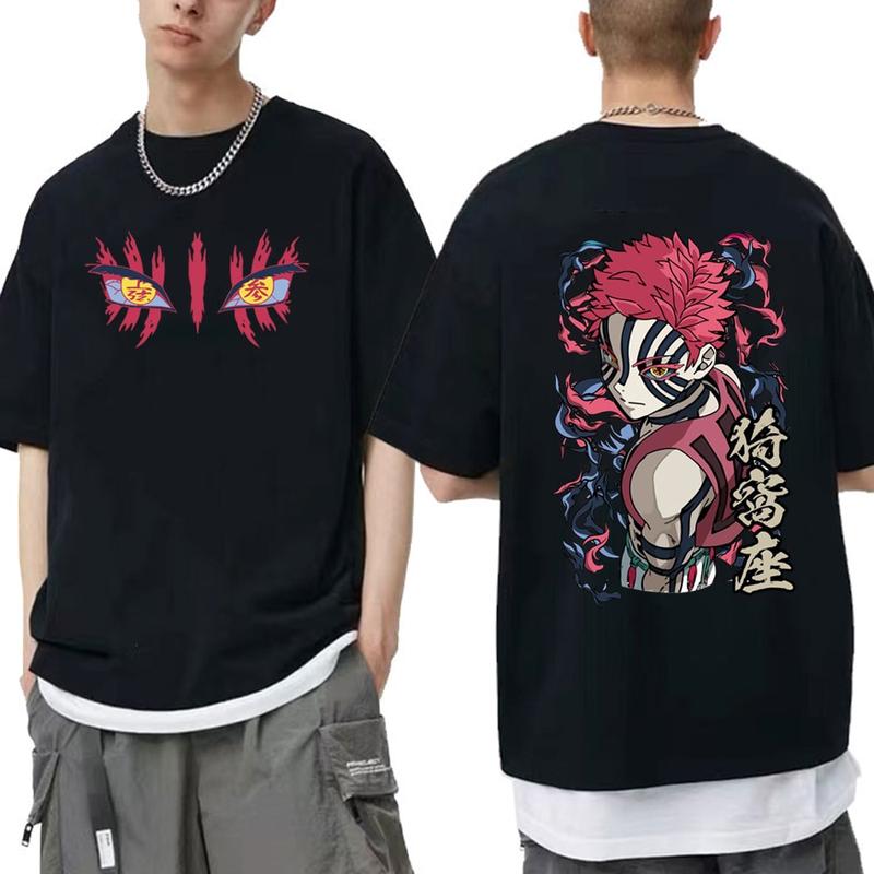 Áo thun cotton nam nữ Anime Demon Slayer Akaza, Form oversize, Cotton 100%