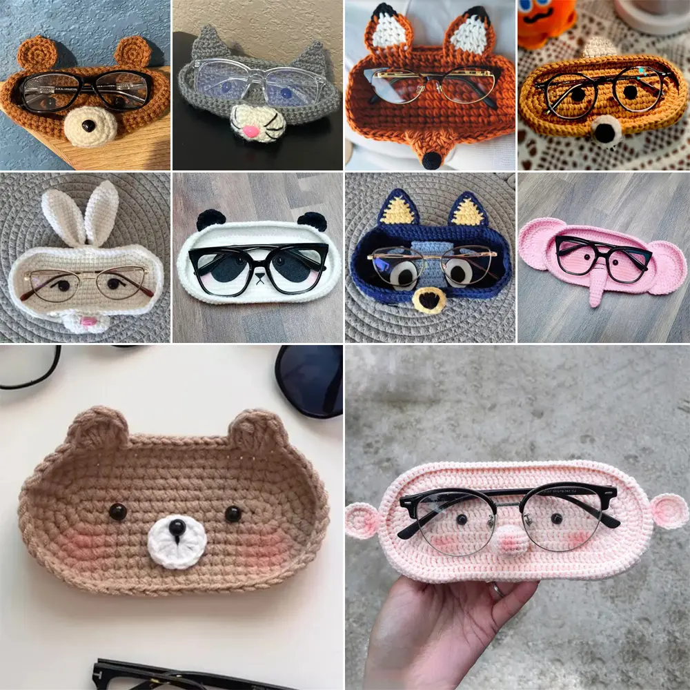 New Handmade crochet Eyeglasses Holder Desktop Decoration Funny Eyeglass Tray Cute Cartoon Crochet Bear Tray Mother's Day Gift