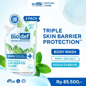 [TRIPLE PACK 400 ml] Biodef Body Wash Sea Salt 400ml x 3 pcs FREE KLAR Mouthwash | Sabun Jerawat Punggung I Bau Badan I Salicylic Acid I No SLS  Paraben I Calming Fragrance | Cooling Sensation | Sensasi DIngin