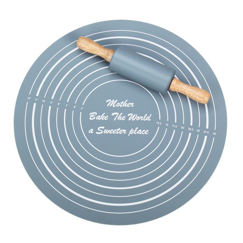Silicone Rolling Pin & Baking Measuring Mat, 2 Counts Non-stick Pastry Mat with Dough Roller, Baking Tool for Home, Household Kitchen Products 0