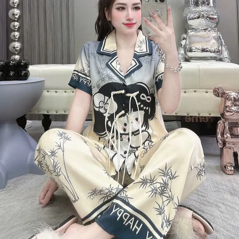 BỘ PIJAMA nút thắt, lụa tơ mịn free size dưới 60kg, kiểu tiểu thư sang