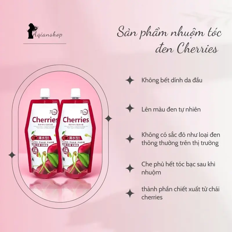 Nhuộm đen Cherries  500mlx2 - Phủ sạch bạc không bám da đầu, không bay màu - Đổi màu tóc nữ nhanh chóng tại nhà không mất nhiều chi phí và thời gian 1