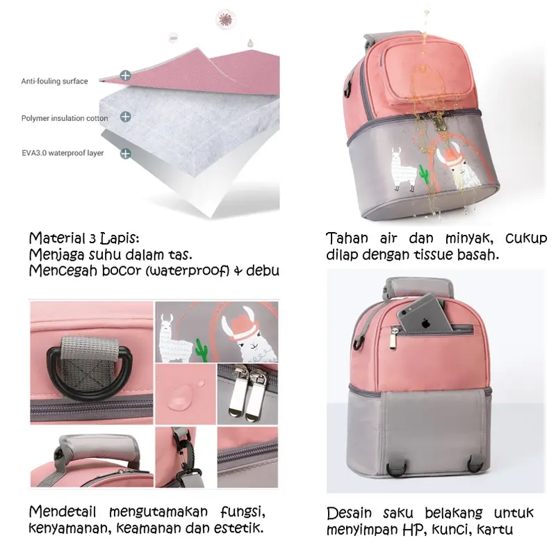 Mocababy Tas ASI cooler bag ASI tas penyimpanan asi diaper bag sling cooler bag Tas susu multifungsi tas makan siang dua lapis ASI tas Ransel Bags Bayi 5
