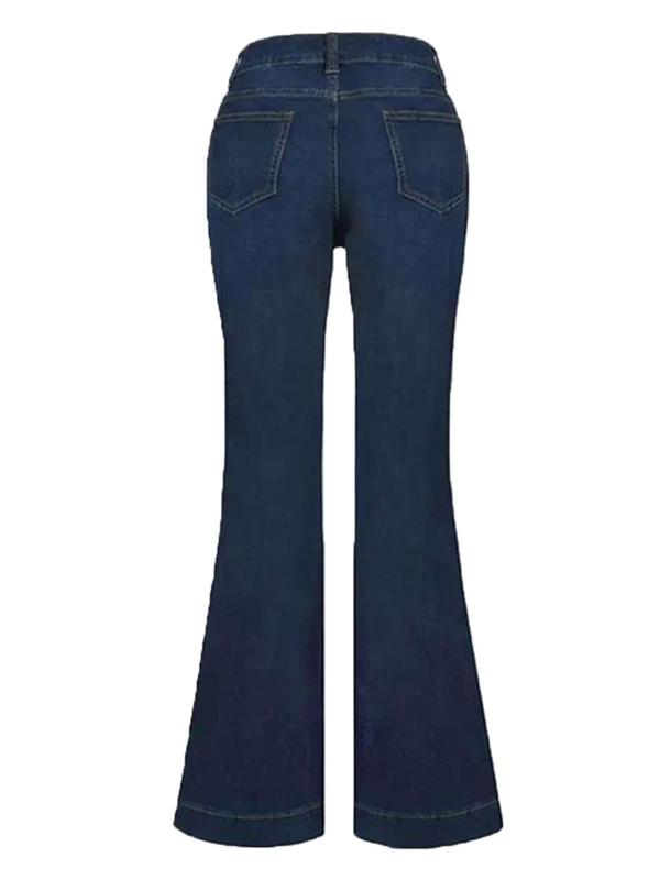 Women's Plain Button Pocket Flare Leg Jeans, Casual Bell Bottom Trousers for Daily Wear, Jeans for Women, Summer Outfits 2024, Ladies Bottoms for All Seasons, Trousers for Women, Going Out Bottoms Womenswear Pants Denim Streetwear 1