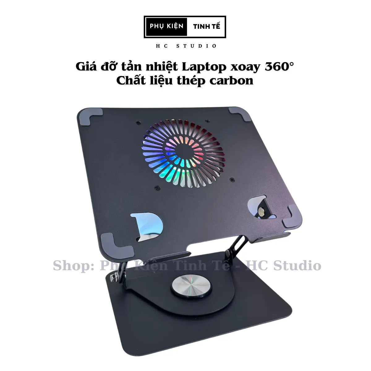 Giá đỡ Laptop quạt tản nhiệt xoay 360° chất liệu thép carbon phụ kiện laptop