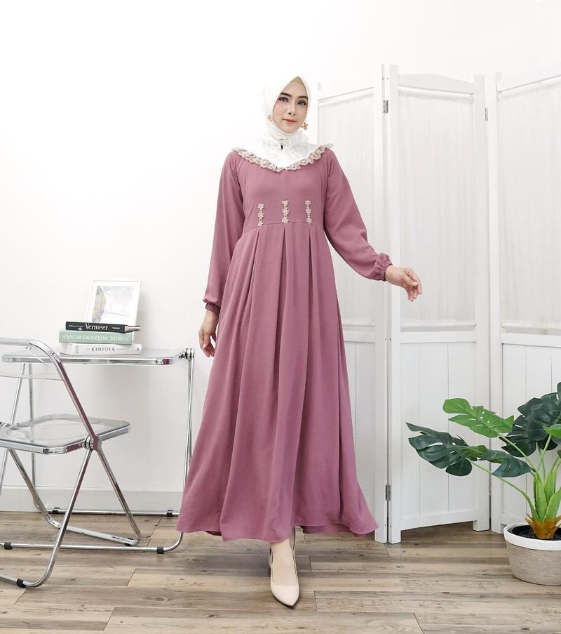 Product Introduction of Gamis Renda sweet lengan panjang model fashion wanita muslim modem terbaru new arrival model kekinian kombinasi brukat 7