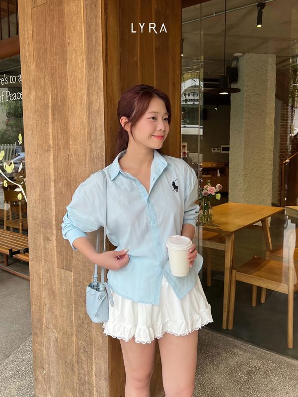 LYRA - (ÁO SƠ MI THÊU NGỰA) nữ form vừa dài tay thêu ngựa, chất thô Hàn cao cấp, kiểu dáng trendy hiện đại LWNSM010 6