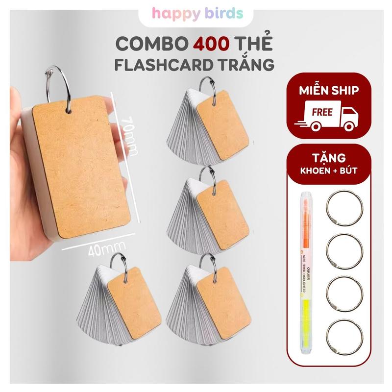 Flashcard Combo 400 thẻ học từ vựng giấy trắng dày card ghi nhớ học từ mới…