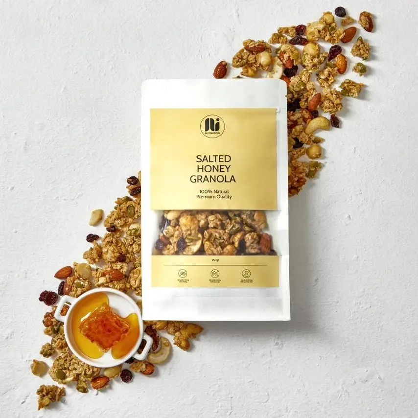 Nutnation Granola Vị Mật Ong Muối - Gói 250g - Hạt ngũ cốc hữu cơ túi zip không cholesterol