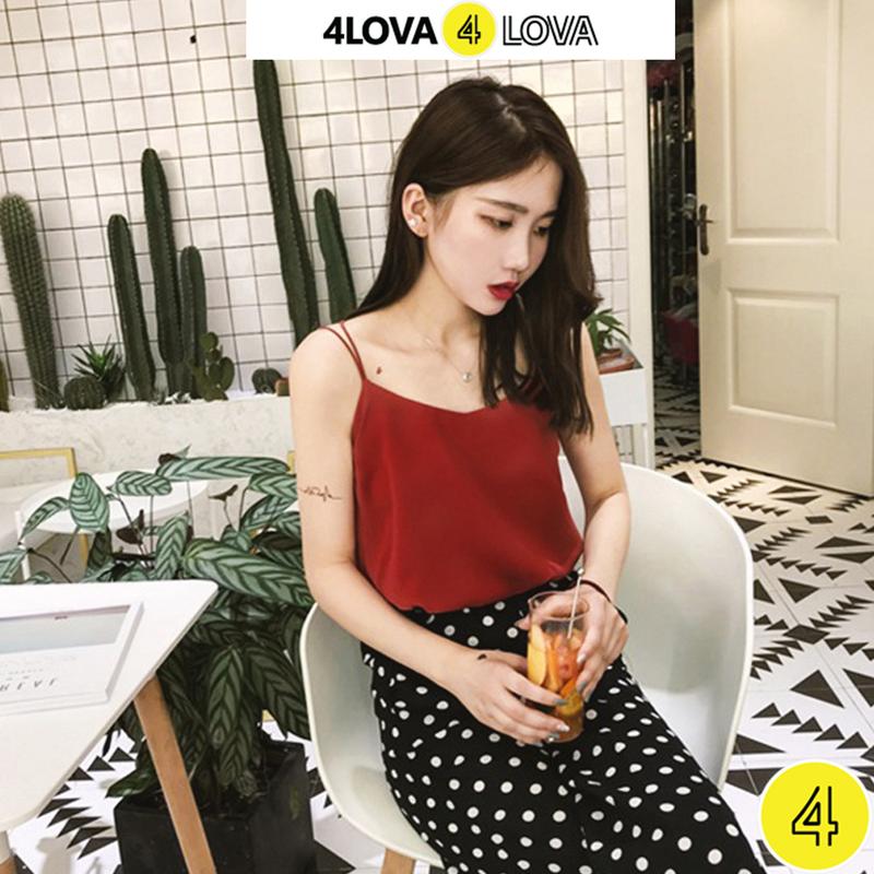  Áo 2 dây nữ trơn vải lụa satin 4LOVA thiết kế đan lưng sexy sang chảnh Women Top 