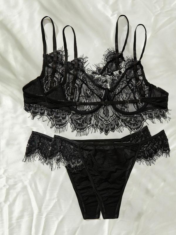 【Plus Size】 Contrast Lace Bra & High Cut Panty, Soft Comfortable Breathable Lingerie Set for Daily Wear, Women's Underwear Set for All Seasons 5