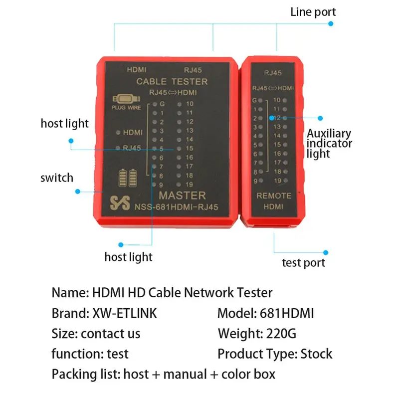 Máy Kiểm Tra Cáp Mạng, Độ Nét Cao, Chạy Bằng Pin, Máy Kiểm Tra Dây HDMI Bằng Nhựa, Máy Dò Cáp Mạng LAN, Tương Thích RJ11 / RJ12 / RJ45 2