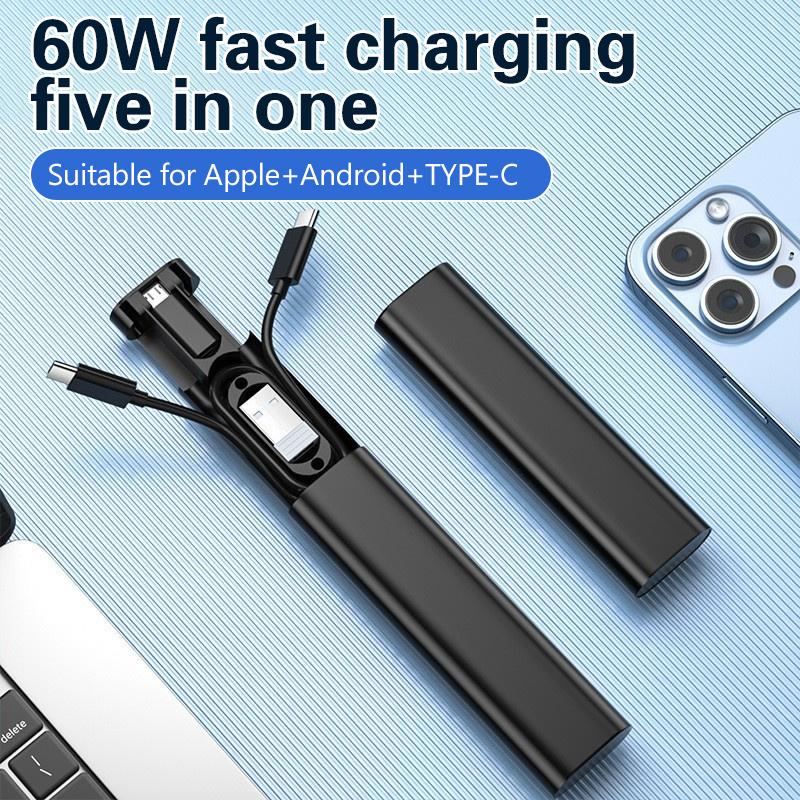 Cáp USB C Sang Type C, Siêu Sạc Nhanh Ẩn, 60W, Bộ Sạc 5 Trong 1, Dành Cho IPhone Và Android, Bao Gồm Cáp Bộ Chuyển Đổi