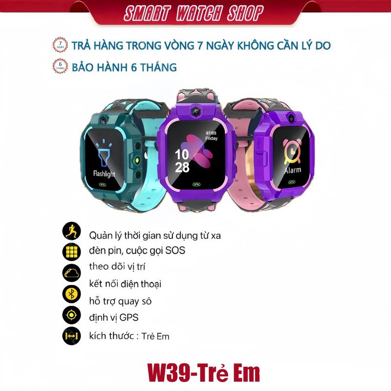 Đồng Hồ Thông Minh W39-Trẻ Em, Định Vị, Lắp Sim Nghe Gọi 2 Chiều, Gửi VoiChat Và Hình Ảnh Camera, SOS Khẩn Cấp